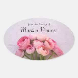 Sticker Ovale ranunculus rose sur la plaque arrière - plan textu
