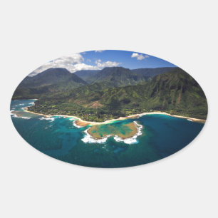 Sticker Ovale Récif des tunnels sur l'île hawaïenne de Kauai