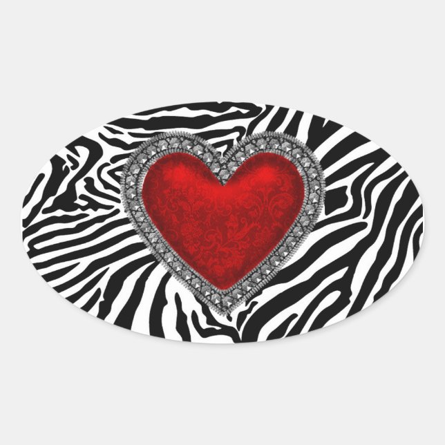 Sticker Ovale Red Heart Zebra Envelope Seal Party Favoriser les  (Devant)