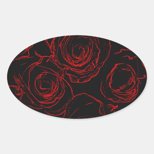 Sticker Ovale Red Roses Arrière - plan noir (Devant)