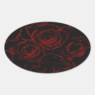 Sticker Ovale Red Roses Arrière - plan noir