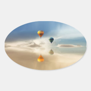 Sticker Ovale Réflexion de l'eau des ballons à air chaud