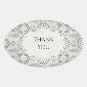 Sticker Ovale Remerciement de mariage en filigrane orné argenté