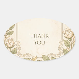 Sticker Ovale Remerciement de verdure florale ivoire