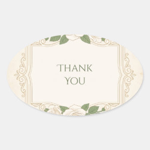 Sticker Ovale Remerciement de verdure florale ivoire