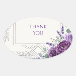 Sticker Ovale Remerciement floral Art Déco violet