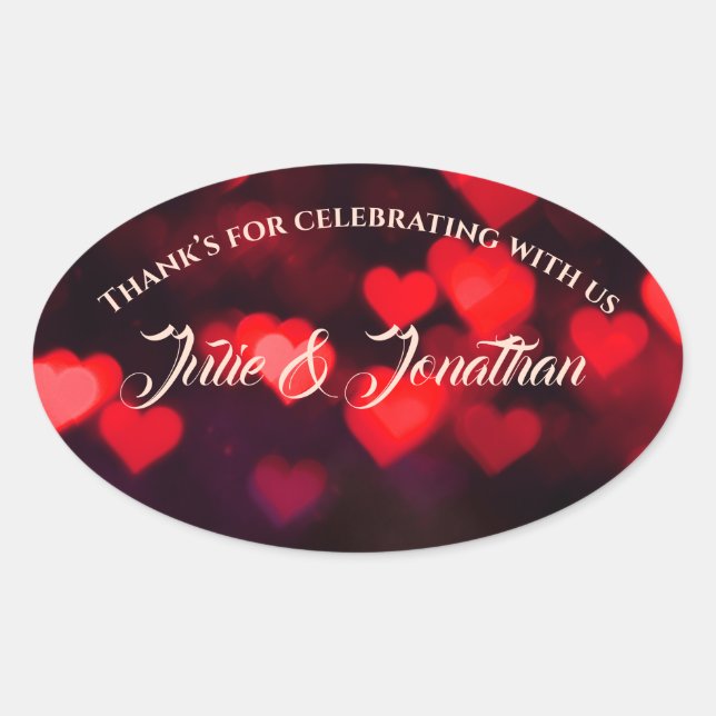 Sticker Ovale Remerciements du couple avec des cœurs rouges sur  (Devant)