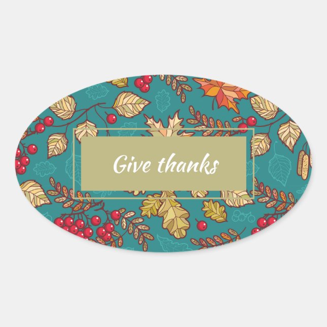 Sticker Ovale Remerciements Fall Leaves Motif Thanksgiving (Devant)