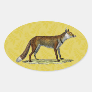 Sticker Ovale Renard rouge vintage