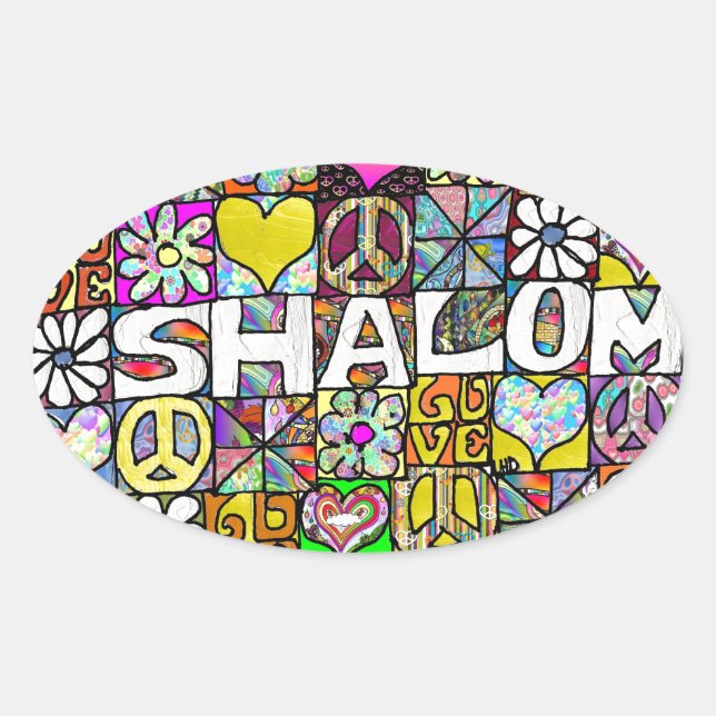 Sticker Ovale Retro 60s Psychedelic Shalom LOVE (Devant)