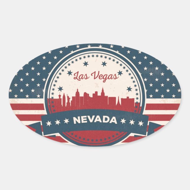 Sticker Ovale Retro Las Vegas Skyline (Devant)