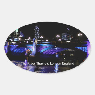 Sticker Ovale River Thames at Night, Londres Angleterre