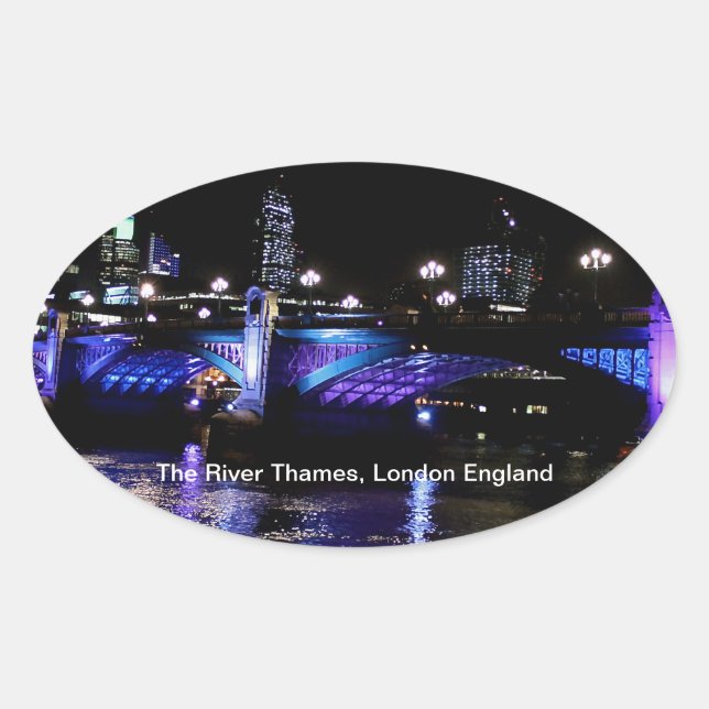 Sticker Ovale River Thames at Night, Londres Angleterre (Devant)