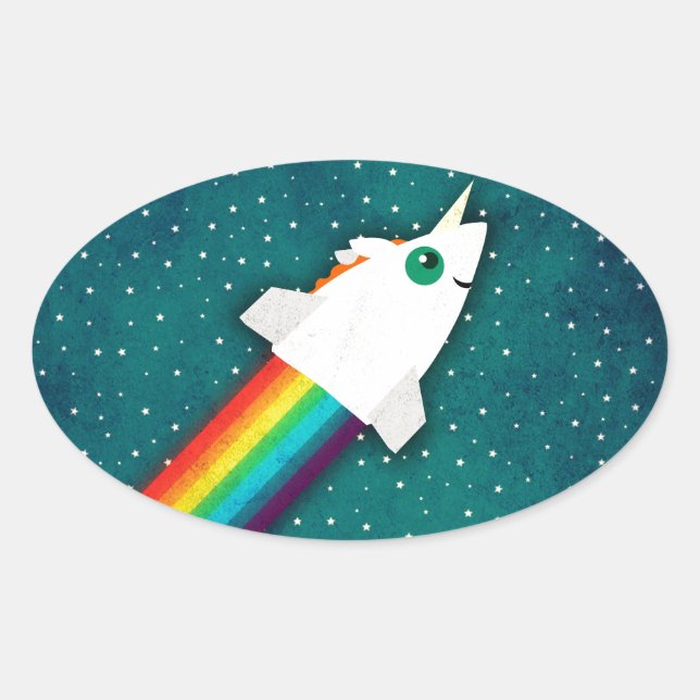 Sticker Ovale Rocket Arc-en-ciel de Unicorne (Devant)