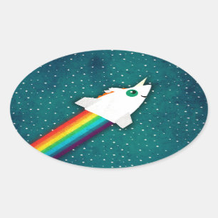 Sticker Ovale Rocket Arc-en-ciel de Unicorne