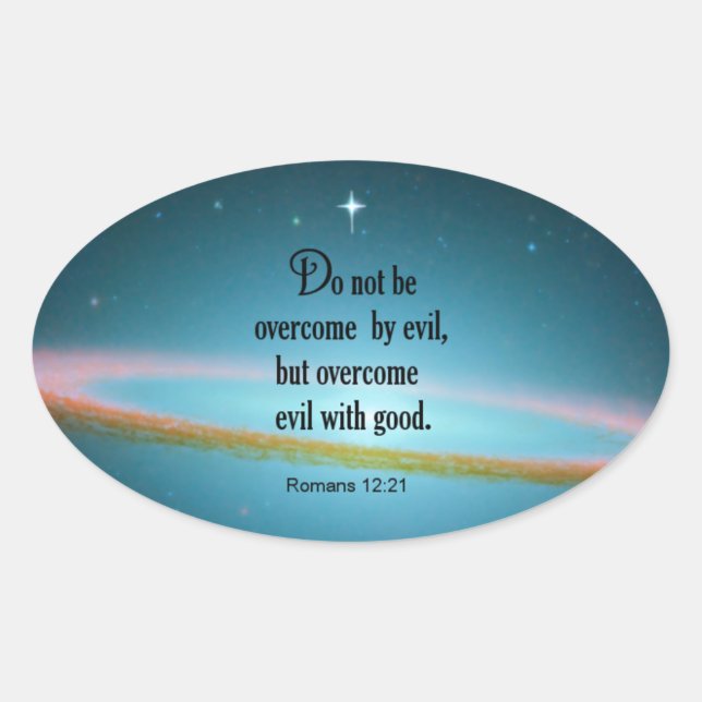 Sticker Ovale Romains 12:21 (Devant)