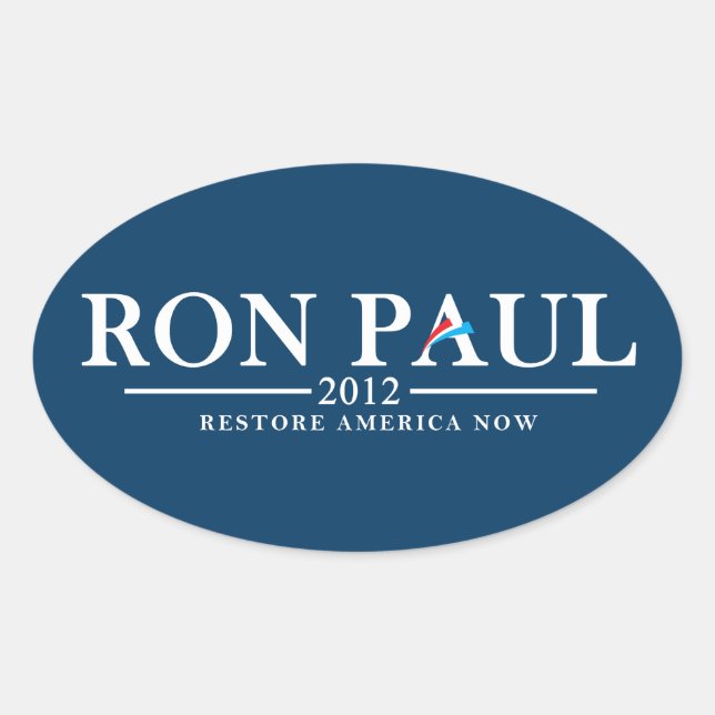 Sticker Ovale Ron Paul 2012 - Restaurer l'Amérique maintenant (Devant)