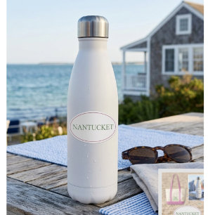 Sticker Ovale rose et vert de Nantucket Style côtier BCB