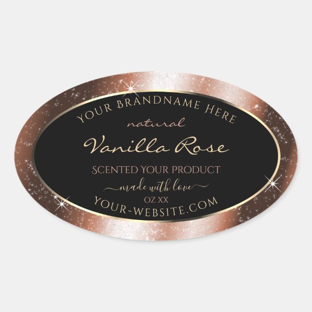 Sticker Ovale Rose Gold Sparkle Parties scintillant Cadre Glam P (Devant)