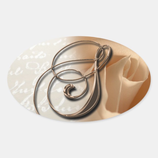 Sticker Ovale Rose Monogramme S Mariage Ovale Faveur Phoques (Devant)