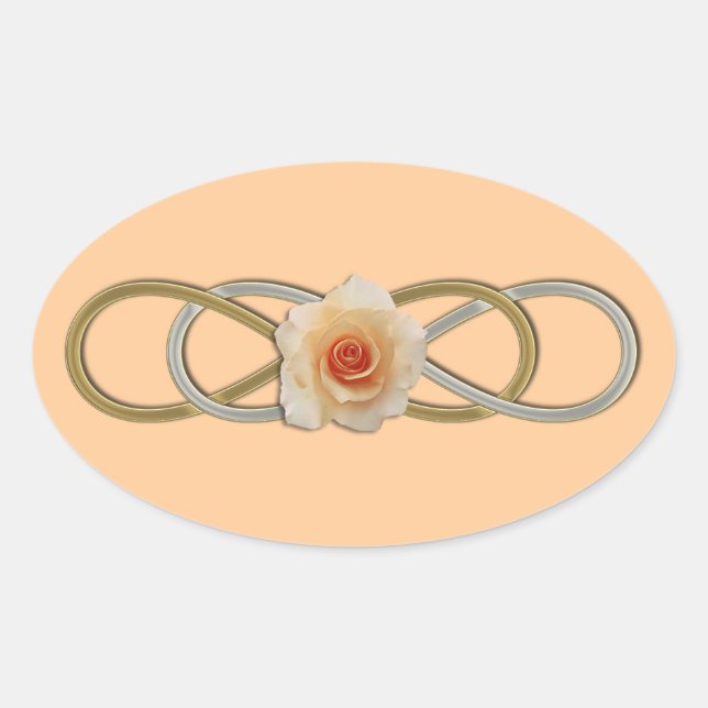 Sticker Ovale Rose or argent double infinité (Devant)