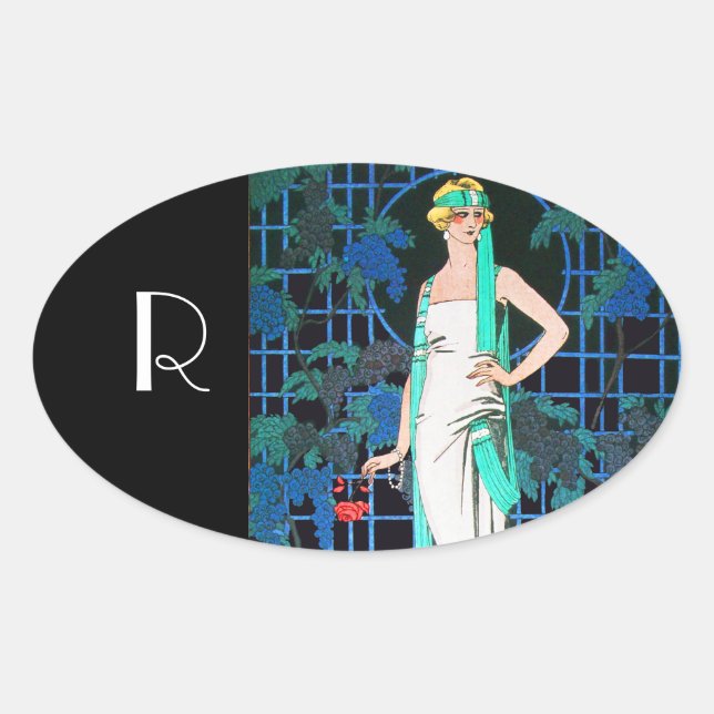 STICKER OVALE ROSES ROUGES DANS LA NUIT, ART BEAUTY MODE MONOGRA (Devant)