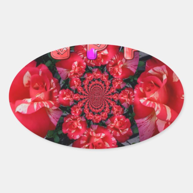 Sticker Ovale Roses rouges Iridescente "Bonne Saint Valentin" Im (Devant)