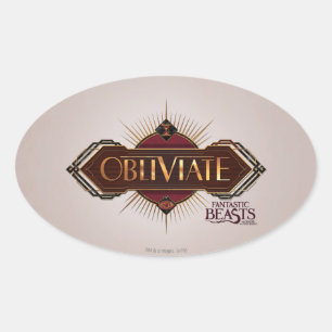 Sticker Ovale Rouge & Or Art Déco Obliviate Spell Graphisme