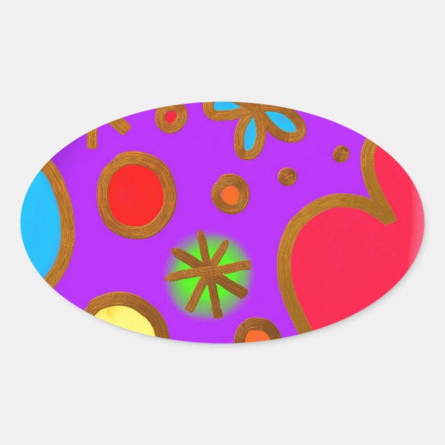 Sticker Ovale Rouge violet jaune peint (Devant)