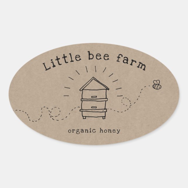 Sticker Ovale ruche rustique d'abeilles sur papier brun (Devant)