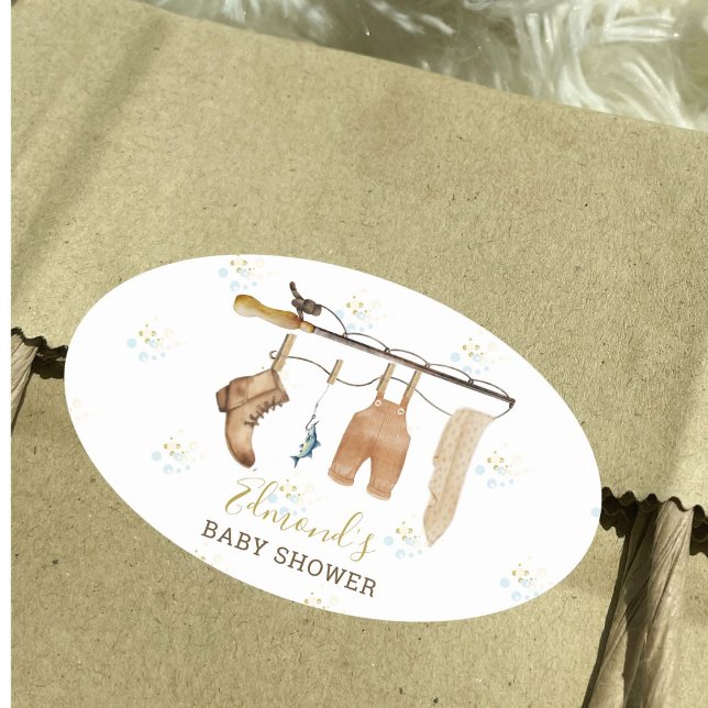 Sticker Ovale Rustic Clothesline Fisherman Derby Baby Shower  (Créateur téléchargé)