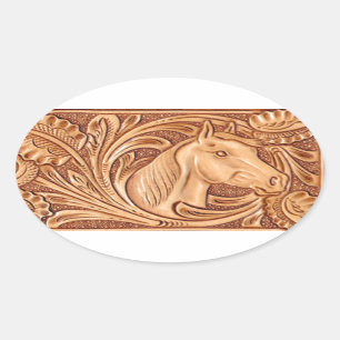 Sticker Ovale rustique western country cuir cheval équestre
