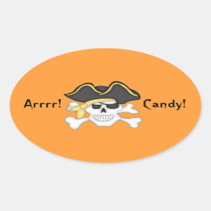 Sticker Ovale Sac de sucrerie de Halloween de crâne de pirate