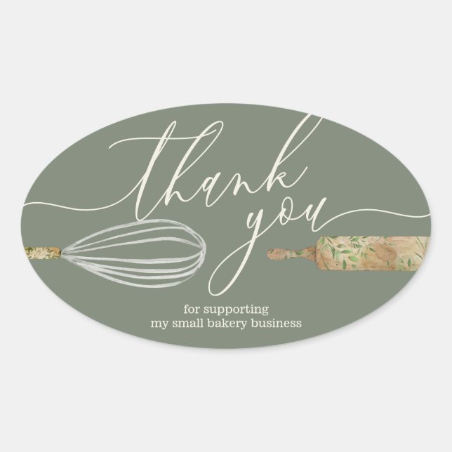 Sticker Ovale Sage Ivory Chef Merci Boulangerie Petite entrepris (Devant)