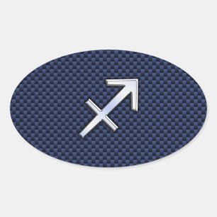 Sticker Ovale Sagittarius Zodiac Sign on Blue Carbon Fibre Print