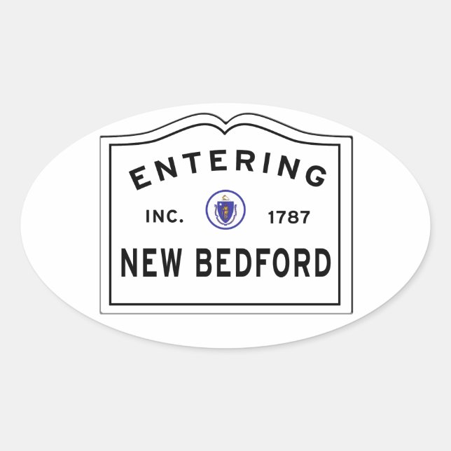 Sticker Ovale Saisie du nouveau signe Bedford MA (Devant)