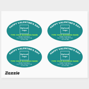 Sticker Ovale Salutation Valentine d'affaires sur vert Turquoise