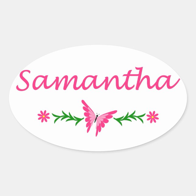 Sticker Ovale Samantha (Papillon rose) (Devant)