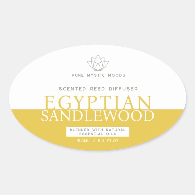 Sticker Ovale Sandlewood yellow reed diffuser oval product label (Devant)