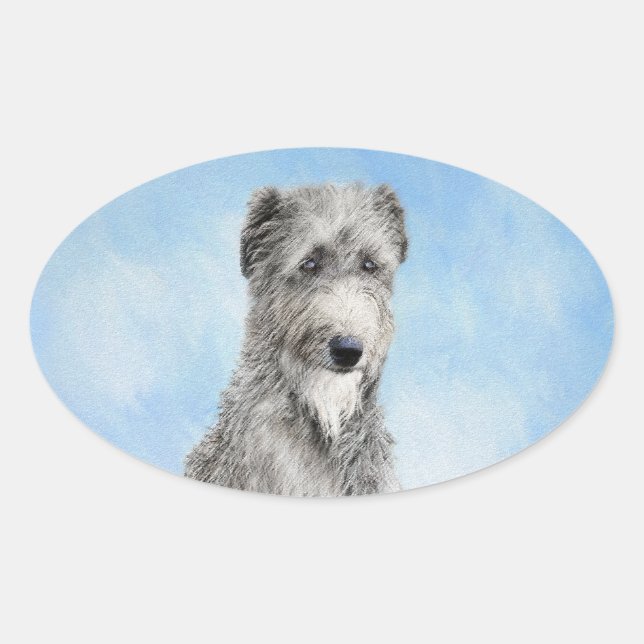 Sticker Ovale Scottish Deerhound Peinture - Cute Original Chien  (Devant)