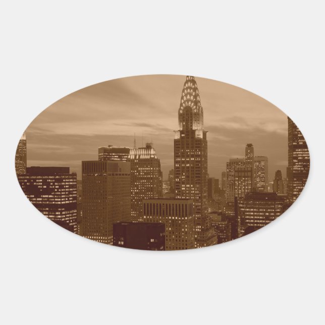 Sticker Ovale Sepia Tone New York (Devant)
