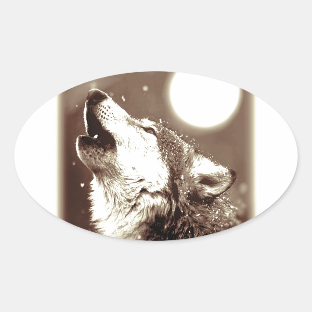 Sticker Ovale Sepia Wolf & Moon (Devant)
