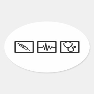 Sticker Ovale seringue stéthoscope Médicale