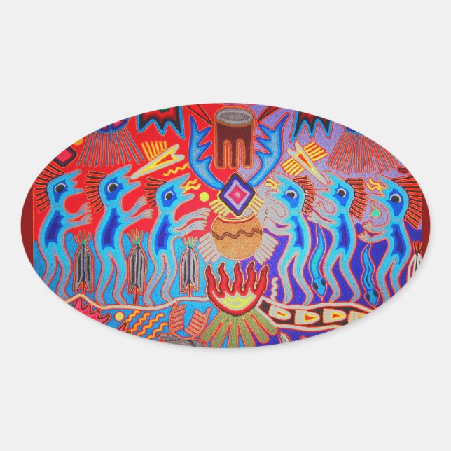 Sticker Ovale Shaman Ritual Huichol (Devant)