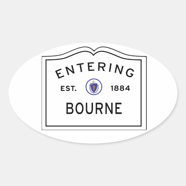 Sticker Ovale Signe de la Ville de Bourne MA (Devant)