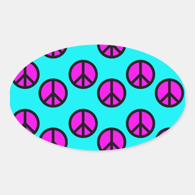 Sticker Ovale Signes de paix super Ados hippie Turquoise et viol (Devant)
