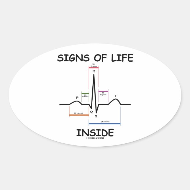 Sticker Ovale Signes De Vie À L'Intérieur (ECG/EKG Electrocardio (Devant)