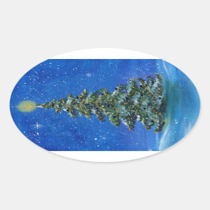 Sticker Ovale Silencieux sapin de Noël par Renee Lavoie