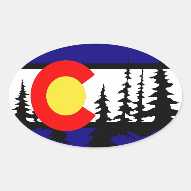 Sticker Ovale Silhouette de l'arbre du drapeau du Colorado (Devant)