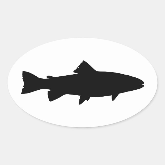 Sticker Ovale Silhouette de truite (Noir sur Blanc) (Devant)